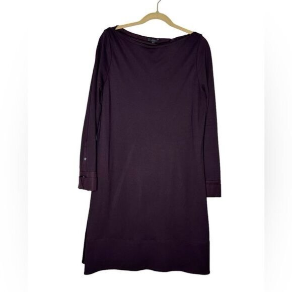 COS Burgundy Long Sleeve Cotton Boatneck Contrast Button Cuff Shift Dress Size M - Picture 3 of 13